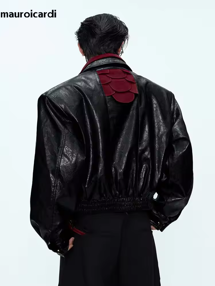 Streetwear Brand China - Mauroicardi Spring Autumn Patchwork Short Snakeskin