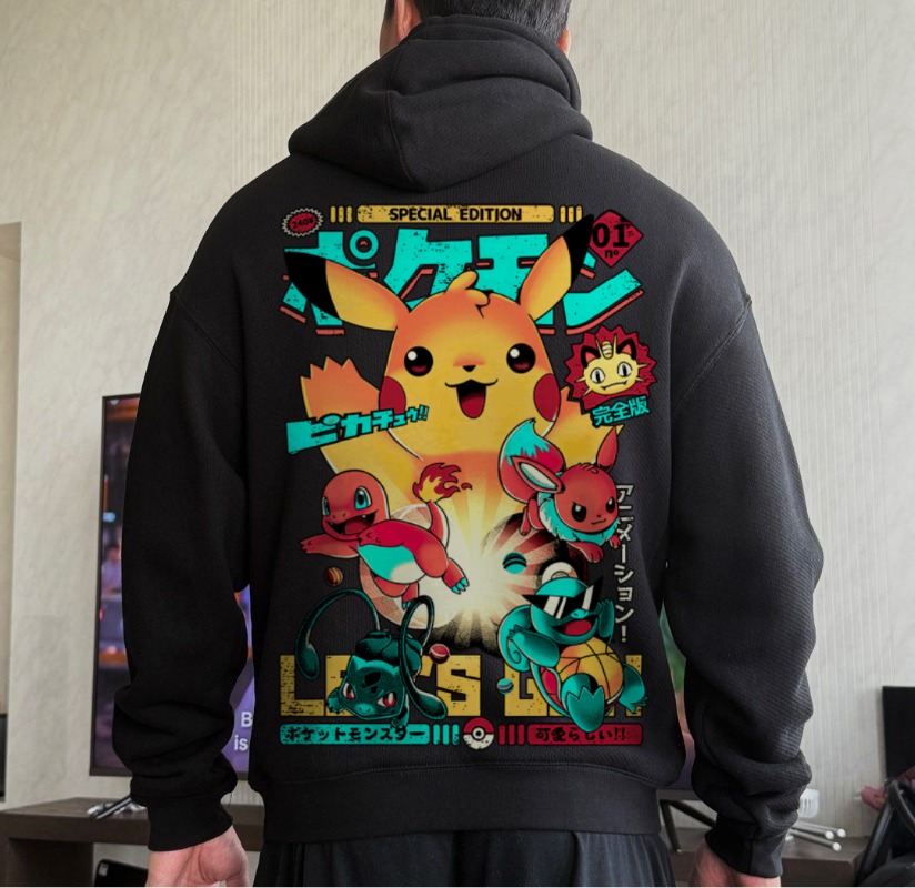 Black Oversized 4xl Pok É Mon  - Streetwear Brand Y2K 评论和价格