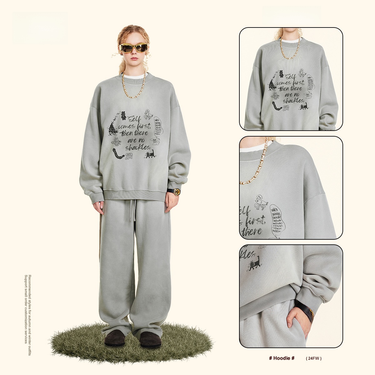 Men's Oversized round Ne Fce L - Streetwear Brand With K 评论和价格